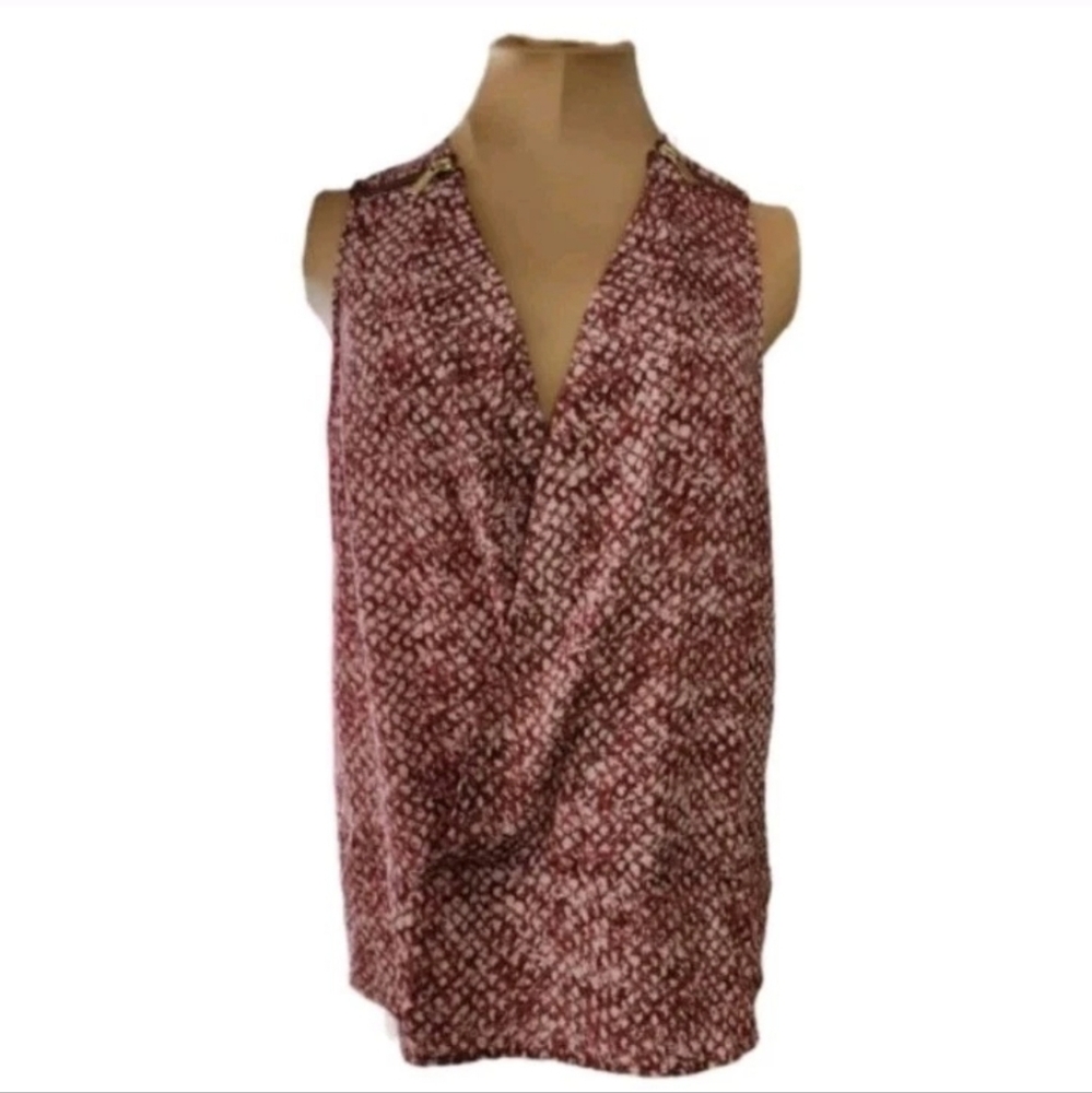 Michael Michael Kors Red Snakeskin Print Surplice Blouse Gold Zip Accent Small